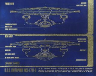 " Uss Enterprise Ncc - 1701 - D " Matted Chromium Blue Print - Front/rear View