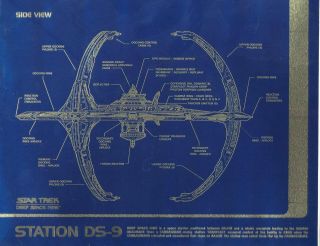 " Deep Space 9 Space Station " Matted Chromium Blue Print - Side View