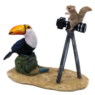 Safari Photographer Toucan With Squirrel On Camera Figurine 3.  75 " High