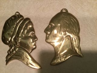 Vintage Brass George And Martha Washington Bust Wall Hangings 5 " Tall Silhouette