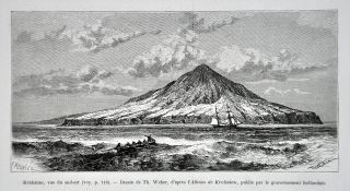 1880 Tour Du Monde Print Se View Krakatoa Volcano Java Indian Ocean Tall Ship