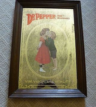 Vintage Dr Pepper Bar Mirror With Victorian Children - Has Small Glass Chip