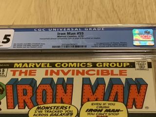 Iron Man 55 (Feb 1973,  Marvel) CGC 5.  5 White pages 1st THANOS 2