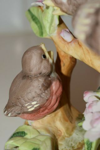 Vintage Royal Crown Bisque Porcelain Mother & Baby Robin Bird Figurine 6.  5 