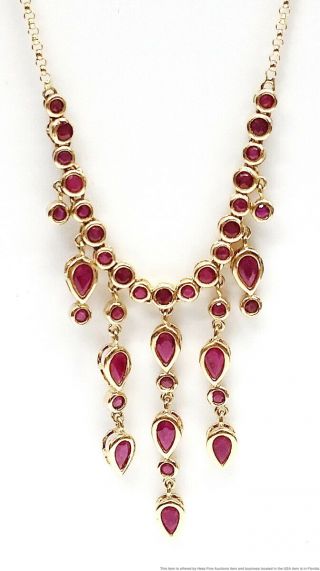 14k Yellow Gold Approx 3.  3ctw Natural Ruby Vintage Dangle Bubble 20in Necklace