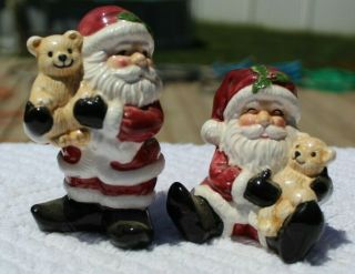 Vintage Santa Claus With Teddy Bears Salt And Pepper Shakers