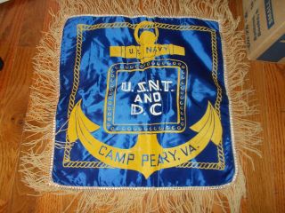 Vintage U.  S.  Navy Camp Peary,  Virginia Pillowcase - Wwii Era - Blue,  Gold - Usnt & D.  C.