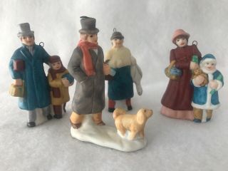 Christmas Village - Accessories - Set Of 4 Figures - Man W/dog,  Woman W/goose & More