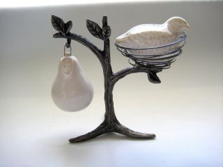 Pottery Barn Christmas Partridge In A Pear Tree Salt & Pepper Shakers,  Box