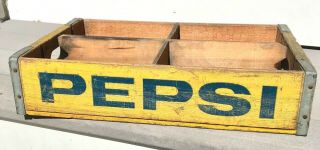 Vintage Wooden Pepsi Cola Soda Pop Bottle Crate Carrier Yellow & Blue