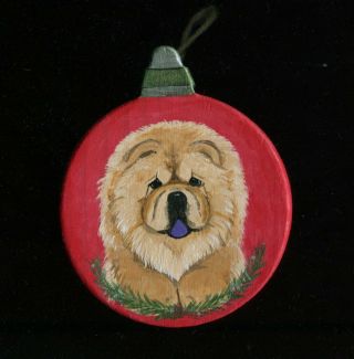 Hand Painted Chow On Red Wooden Ornament By Useableart