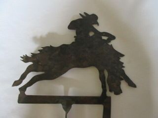 Vintage Bucking Bronco Cowboy on Horse Metal Folk Art Pendulum Fence Rider 3