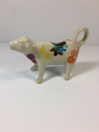 35 - Pioneer Woman Ceramic Floral Cow Creamer Colorful Floral Pattern Creamer