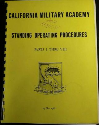 California Military Academy,  Standing Operating Procedures Mar 1968 Part I - Viii