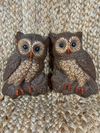 Vintage Retro 60s 70s Wall Decor Hanging Owl Set Owls Birds Brown Mid Century