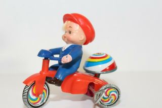 Vintage Tin Toy Wind - Up Boy on Tricycle 2065 made in Korea 2