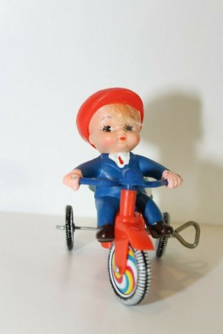 Vintage Tin Toy Wind - Up Boy on Tricycle 2065 made in Korea 3