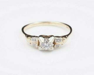 1940s Vintage 14k Yellow Gold Diamond Engagement Ring Size 8 Rg2087