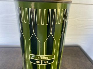Vintage Metal Thermos - Green & Black Geometric - 70s - King Seeley Thermos