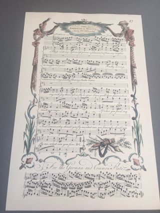 George Bickham Hand Colored 1930 On Laid Paper Of 1737 Copper Engraving - Music