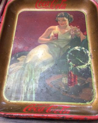 Vintage 1936 Coca Cola Tray - Lounging Woman - Coke Bottles On Tray