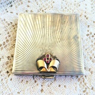 Vintage Art Deco Sterling Silver 14k Rubies Tomae Company Compact