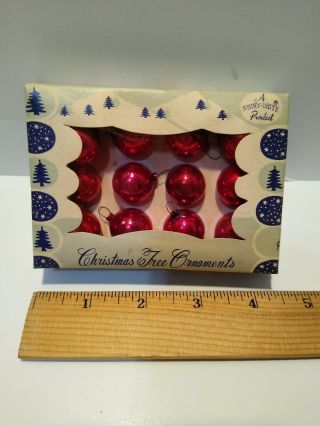 12 Miniature Vintage Shine - Brite Red Glass X - Mas Tree Ornaments