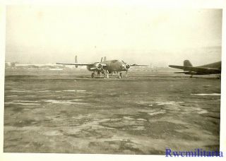 Org.  Photo: B - 25 Bomber Parked On Airfield By C - 47 Transport Plane