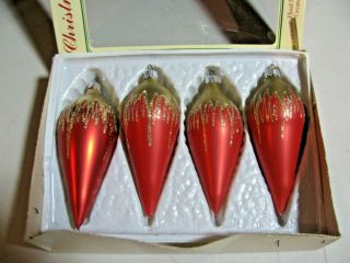 Vintage Christmas Decoration Glass Ornament Red Gold Teardrop