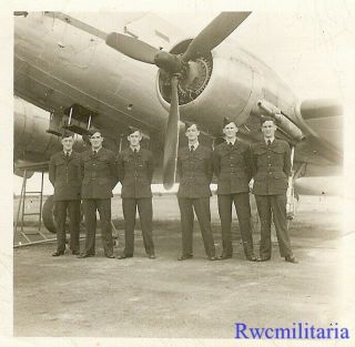 Org.  Photo: British Raf Airmen Posed W/ C - 47 Transport Plane On Airfield