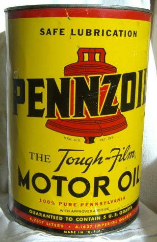 Vintage Pennzoil Motor Oil 5 Quart Can Yellow & Red