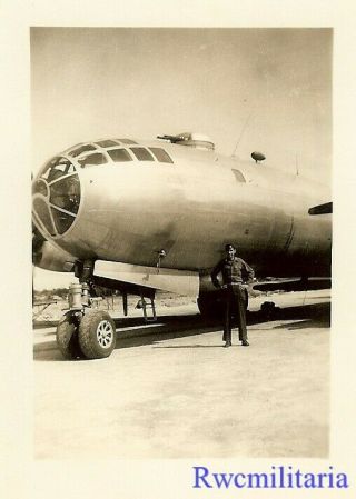 Org.  Photo: Us Pilot Posed On Tarmac By His B - 29 Bomber