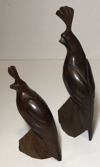 Vintage Carved Wooden Quails Ironwood Bird Sculpture 7 1/4” & 5”