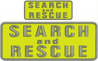 Search And Rescue Embroidery Patches 4x10 And 2x5 Hook On Back Yellow And Grey