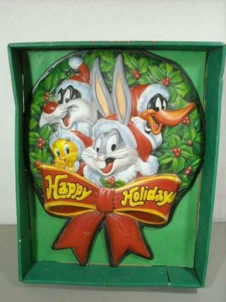Nib Looney Tunes Bugs Bunny & Friends 3 - D Christmas Wreath Plastic Blow Mold