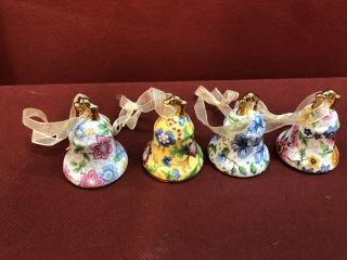 Vintage Small Porcelain Collector Bell Hand Painted Floral Set Of 4