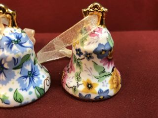 Vintage Small Porcelain Collector Bell Hand Painted Floral Set Of 4 2