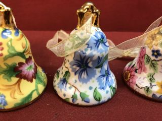 Vintage Small Porcelain Collector Bell Hand Painted Floral Set Of 4 3