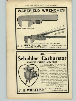 1904 Paper Ad The Schebler Carburetor Automobile Car Auto Wakefield Wrench