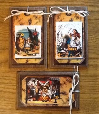 5 Hand Crafted Wooden Alice In Wonderland Ornaments/gift Tags/hang Tags Seth