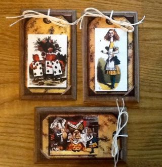 5 Hand Crafted Wooden ALICE IN WONDERLAND Ornaments/GIFT Tags/Hang Tags SetH 2