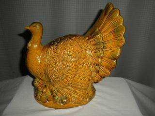Large 9 ¼” High Gold - Brown/green Ceramic Turkey Hen Table Decoration China