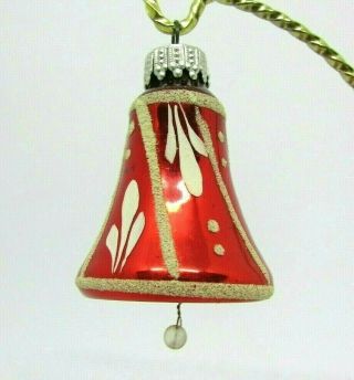 Vintage Mercury Glass Red Bell Christmas Ornament W/ Clapper,  Paint/ Mica,  Wgerm