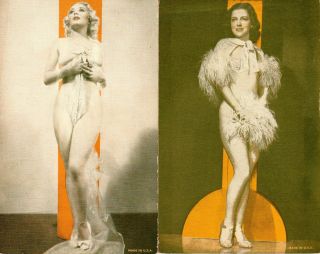 2 Art Deco Vintage Usa Arcade Cards - Plain Back,  Semi Nude Dancing Beauties