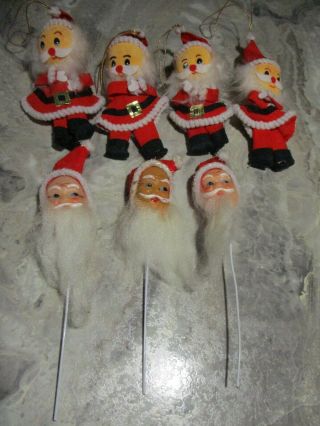 Vtg Felt Plastic Christmas Ornaments Santa Figure Faces Japan Made