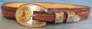 Leather Basketweave Belt With Custom " Live Oak Tx Police Dept.  " Buckle & Keepers