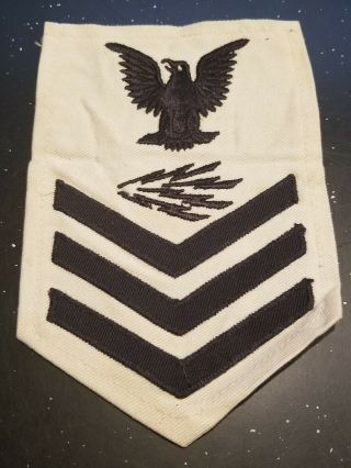 Wwii Usn Navy Blue Wool White Radio Commention Chevron 1st Class Patch