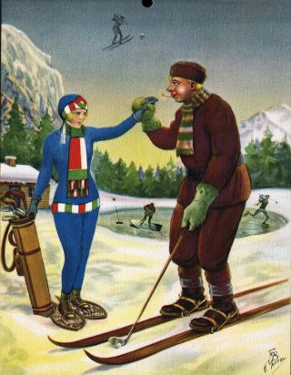 1931 Brown & Bigelow Company Archives Golf Calendar Ski Bunny Scandinavian Theme 3