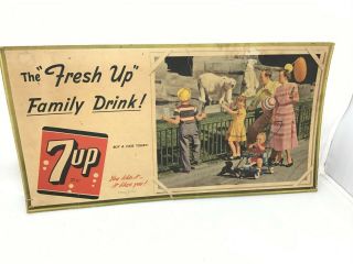 Vintage 1950 7 - Up Advertising Sign Soda Pop Fresh Up Cardboard General Store
