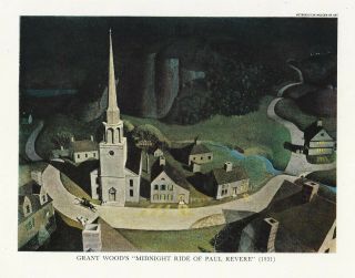 Vintage 1957 Art Print The Midnight Ride Of Paul Revere Grant Wood Painting 1931
